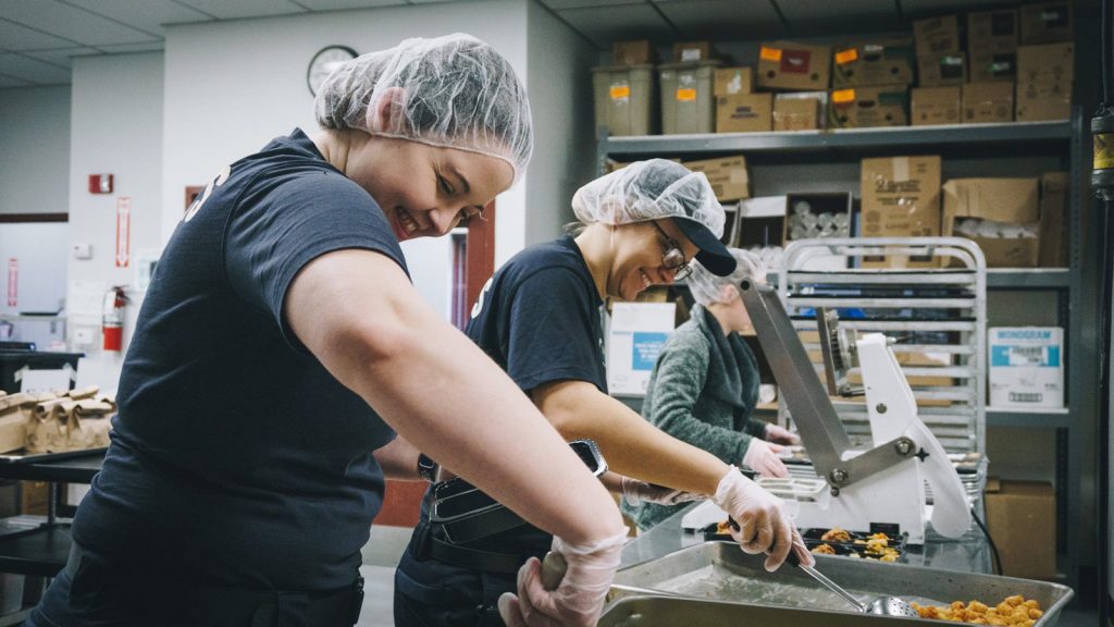 Women serving food